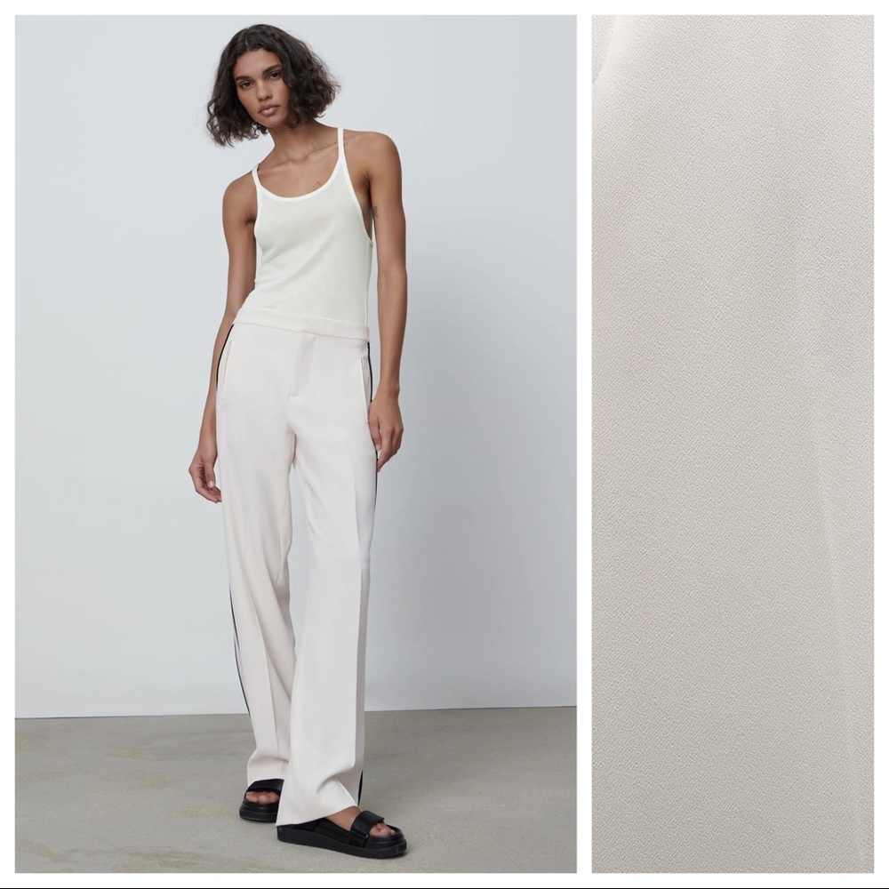 NWT. Zara Ecru Flowy High-waisted Trousers Size M. - Picture 2 of 12